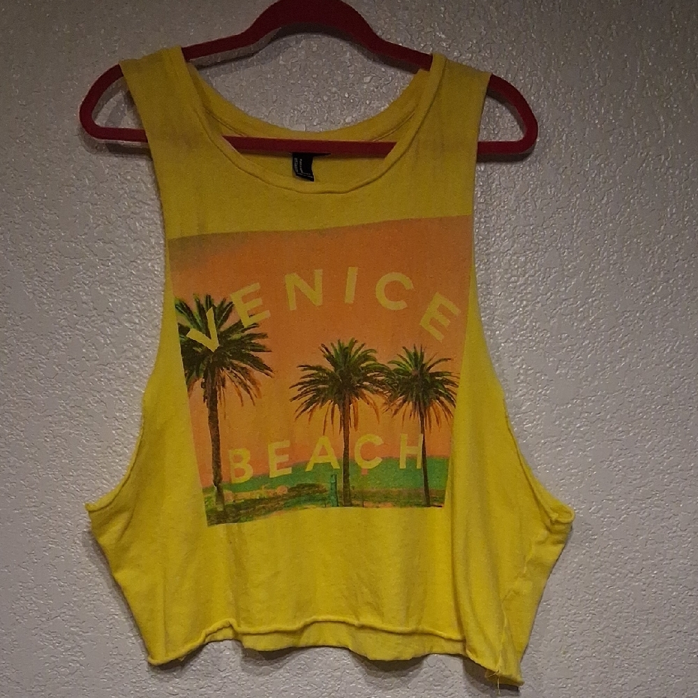 Forever 21 Yellow Venice Beach Palm Crop Tank